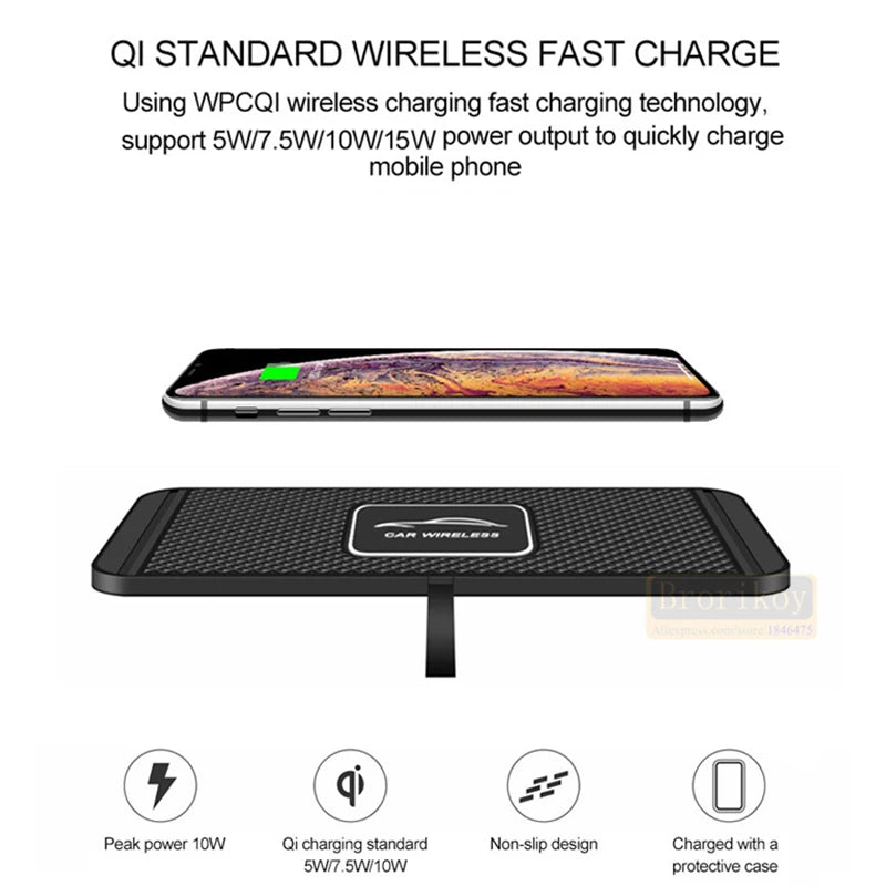 Carregador Sem Fio por Indução -  Carro wireless  Almofada para iPhone e Samsung 15w
